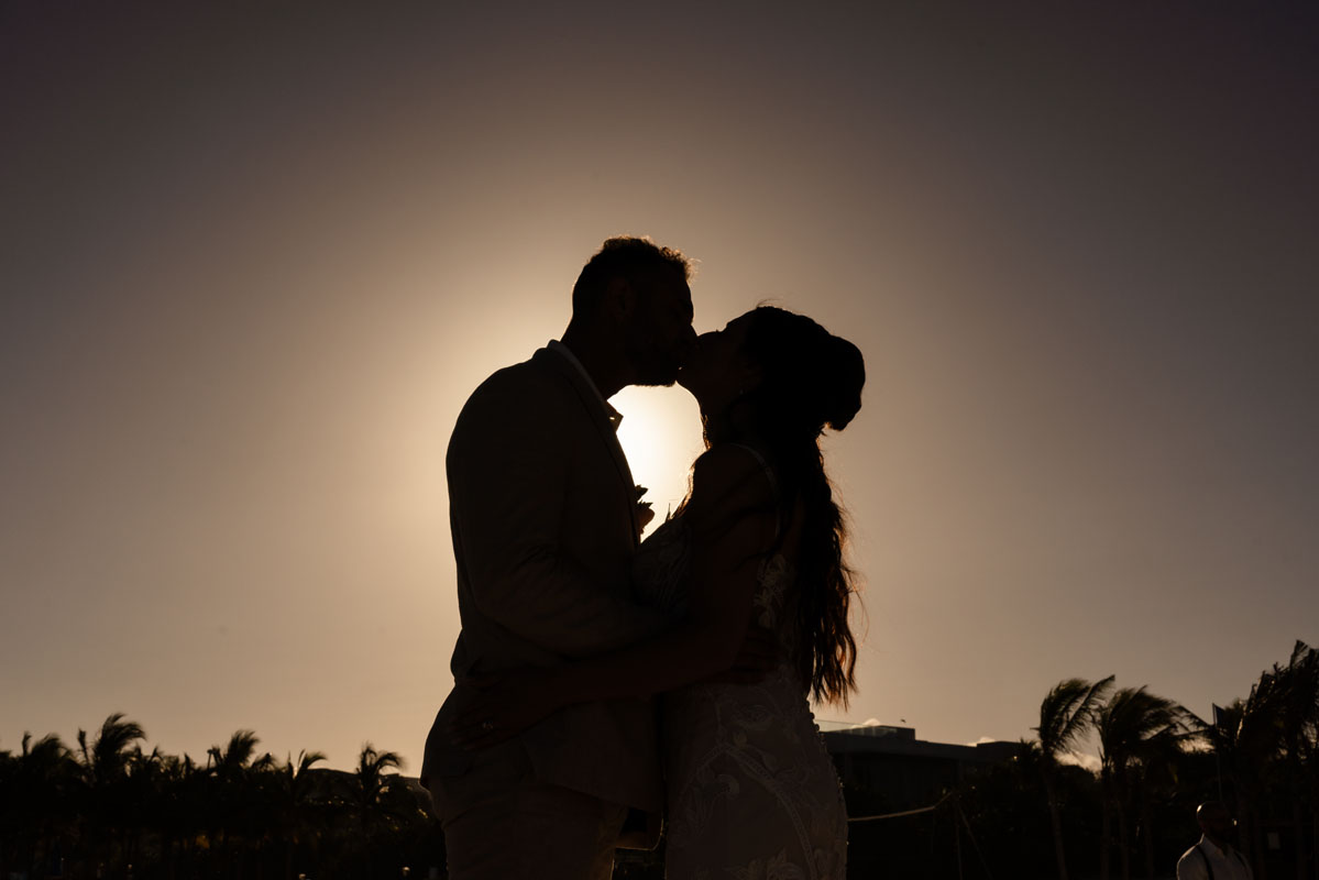Romantic sunset wedding portrait