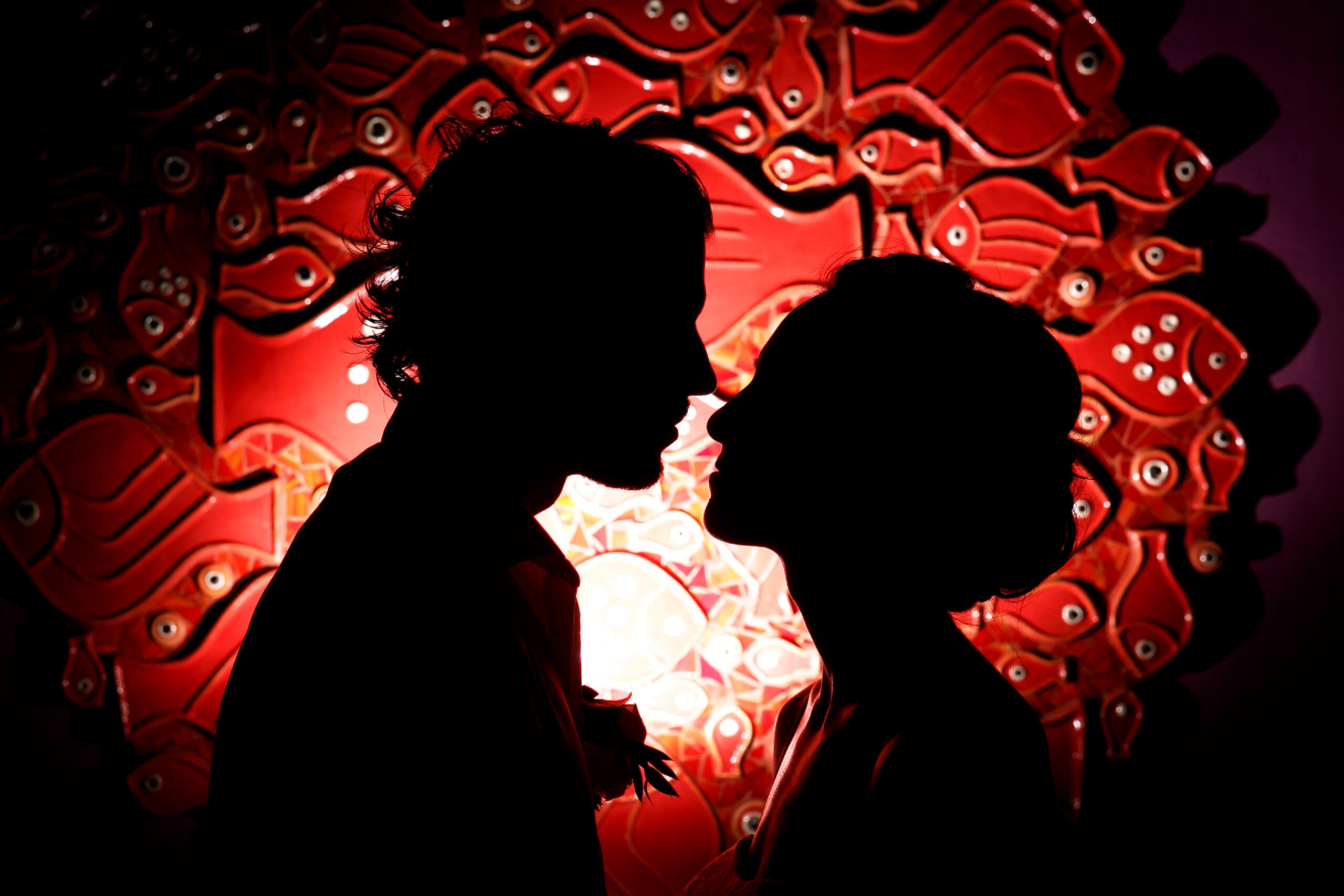 Silhouette of newlyweds against Dreams Sapphire backdrop