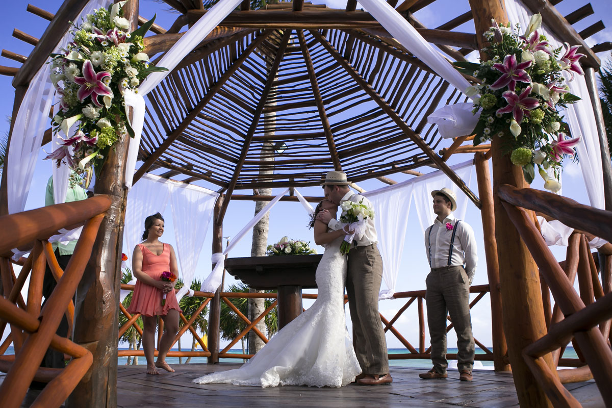 First newlywed kiss at Grand Riviera Princess