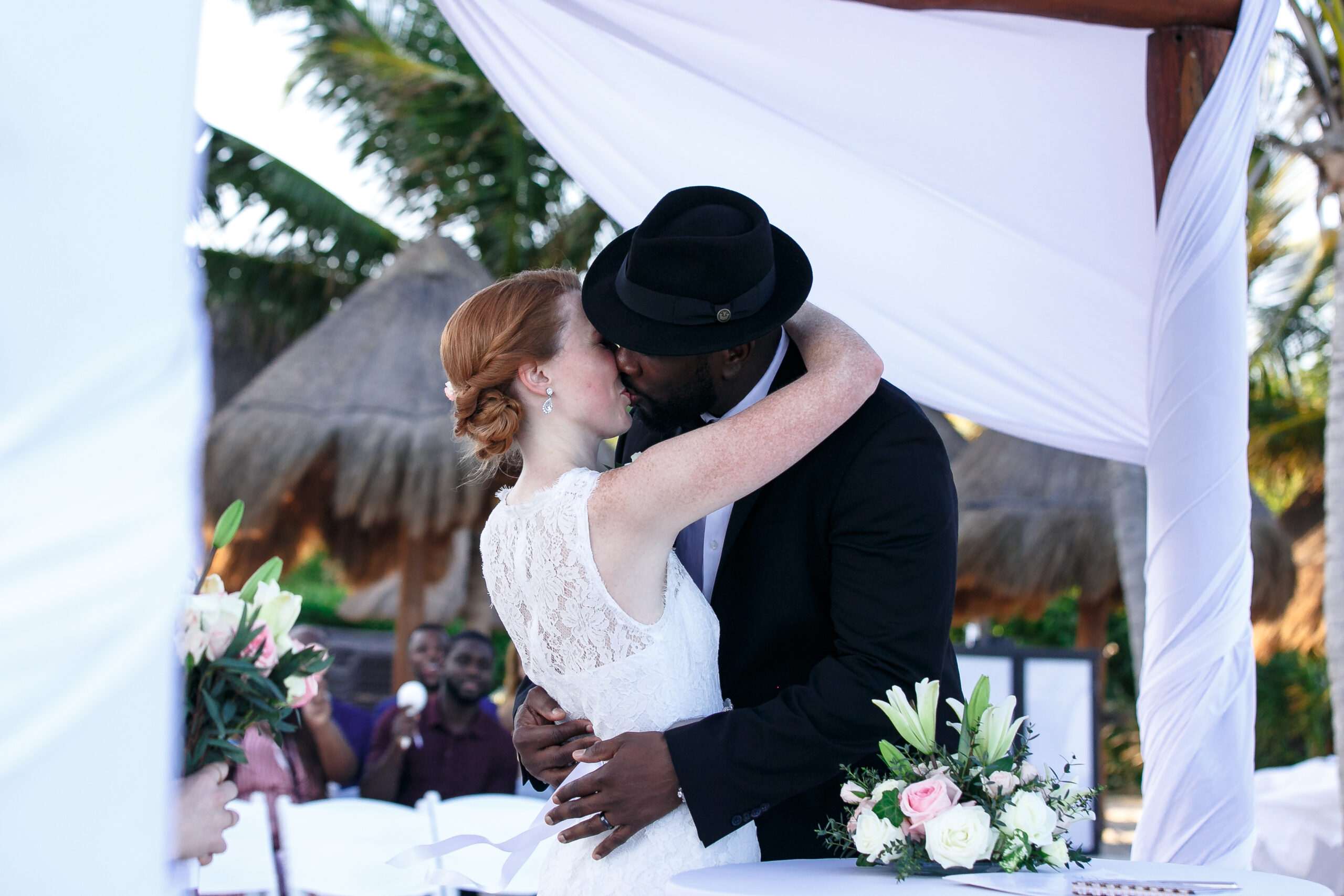 Newlyweds first kiss at their destination wedding