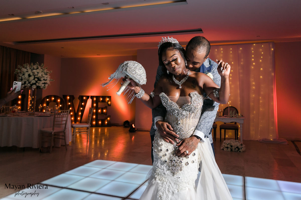 Newlyweds first dance embrace