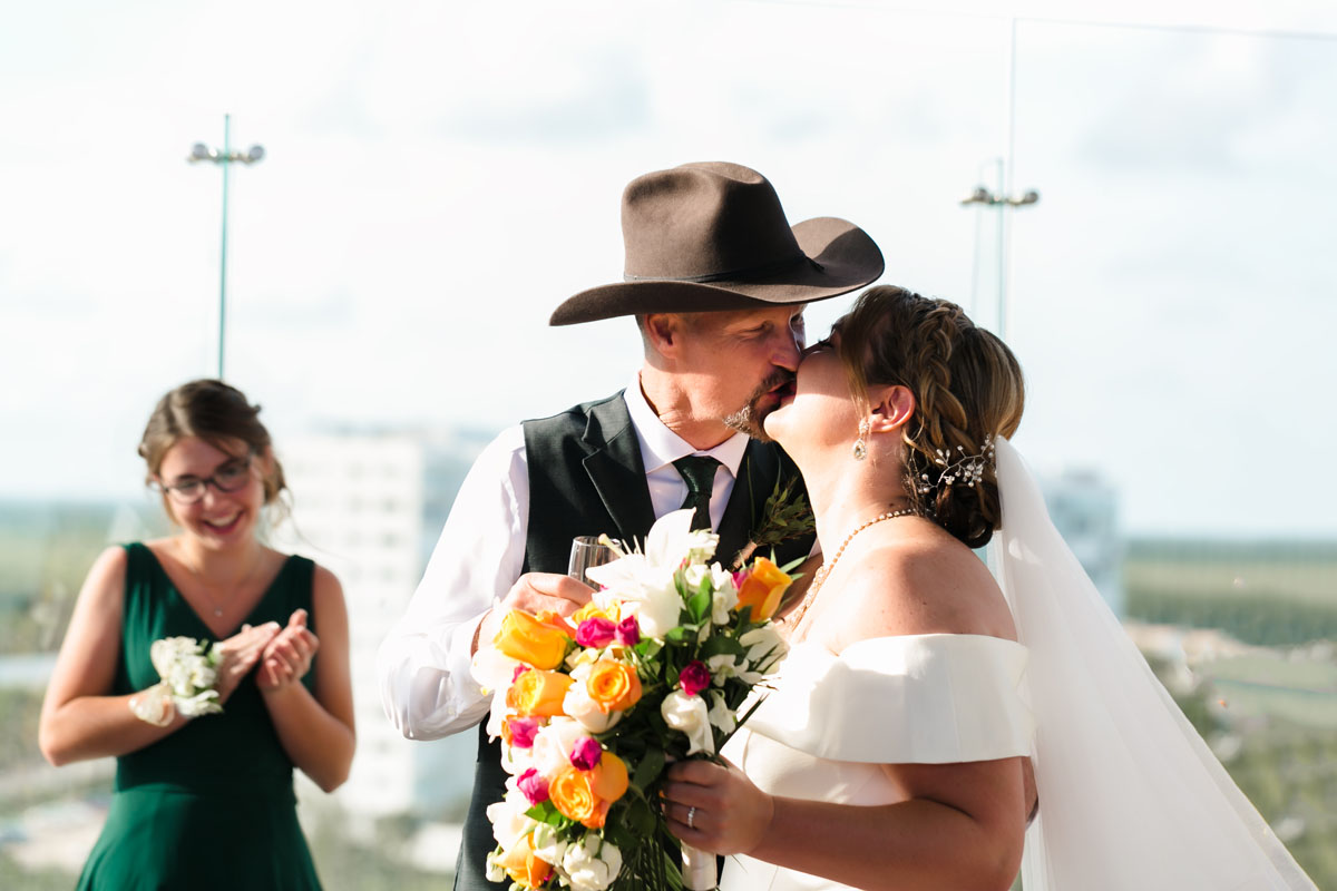 Newlywed's first kiss