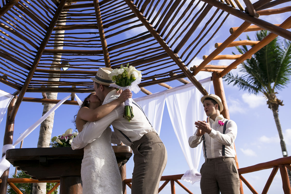 Newlyweds' first kiss