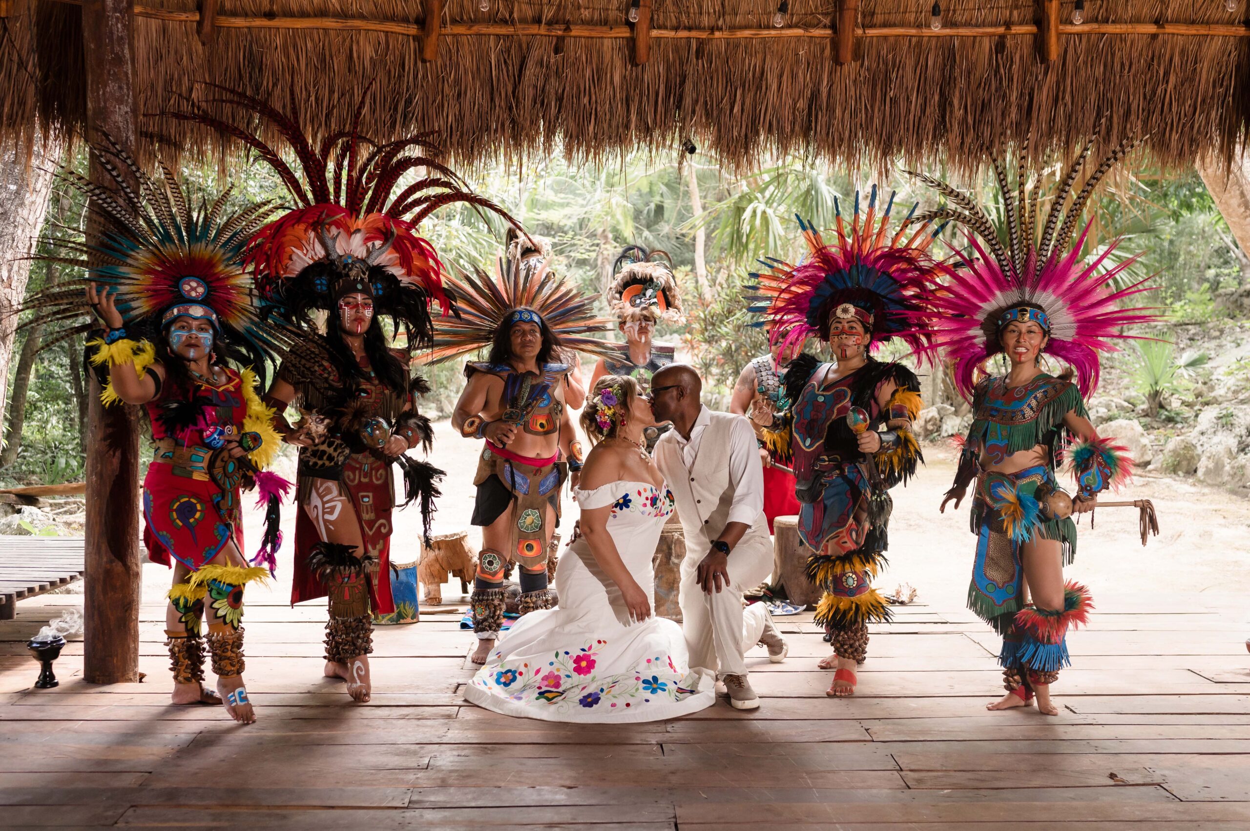 Vibrant Mayan Shamans officiate traditional Wedding