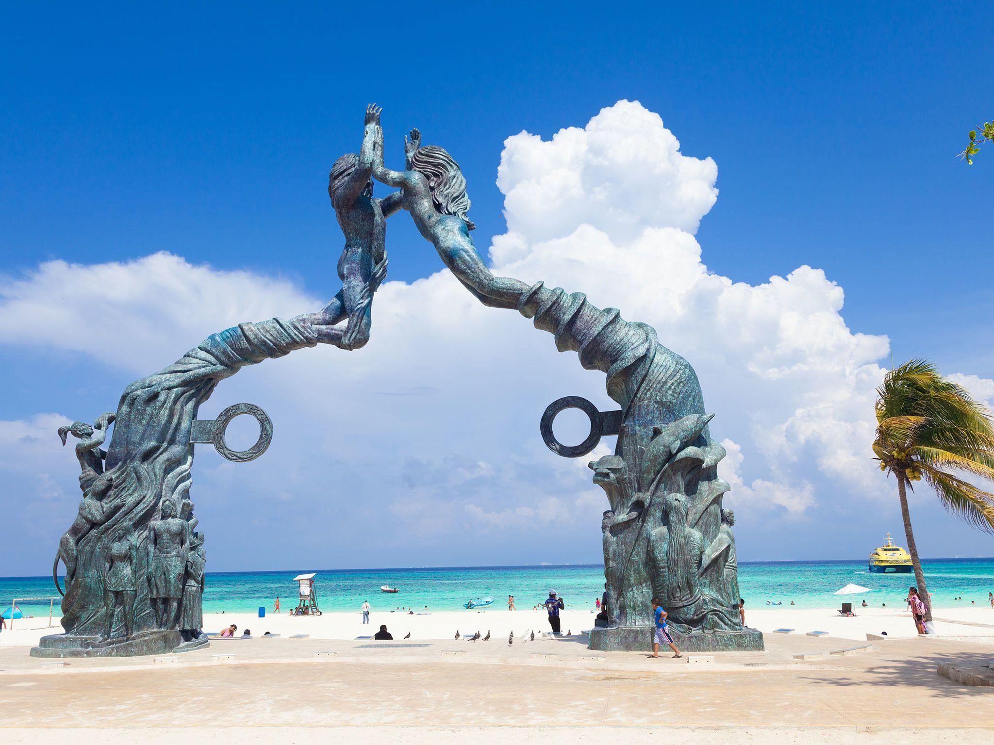 Famous Playa del Carmen beach with pristine white sands and azure ocean