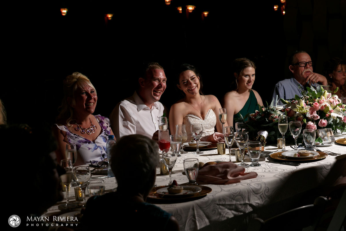 NewlywedsLaughingWithGuestsAtTable