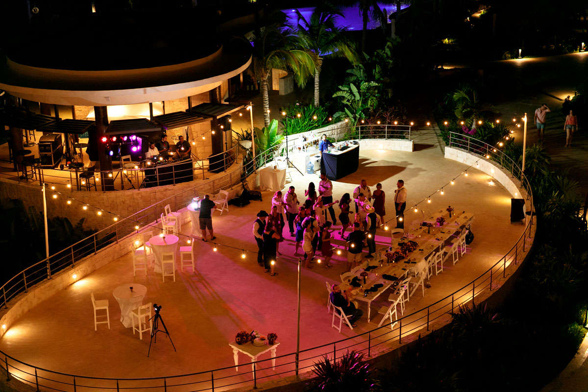 Birds eye view of wedding reception tables set up