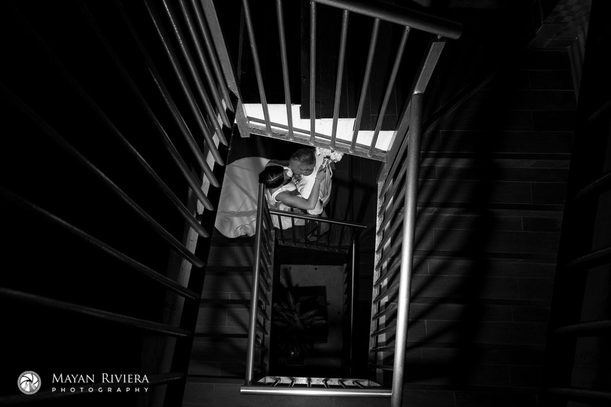 NewlywedsPoseInStairwell