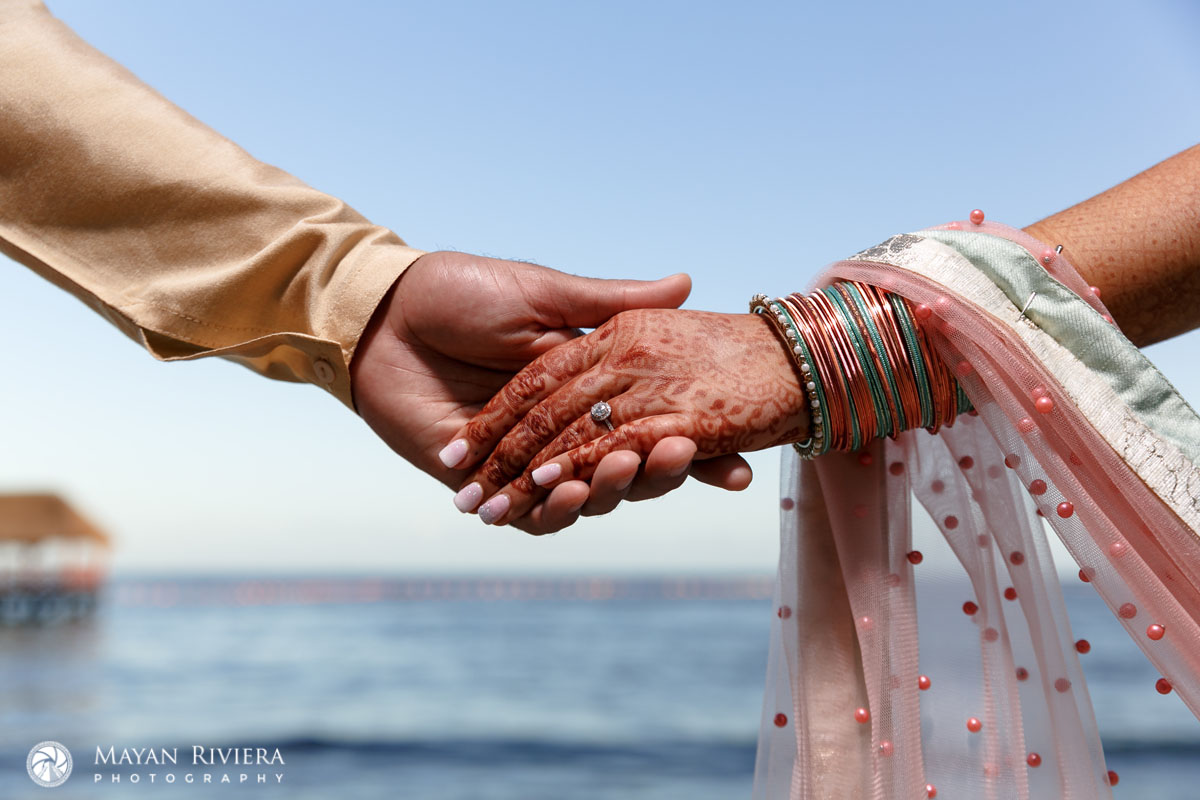 HinduWeddingCoupleHoldingHandsOnBeach
