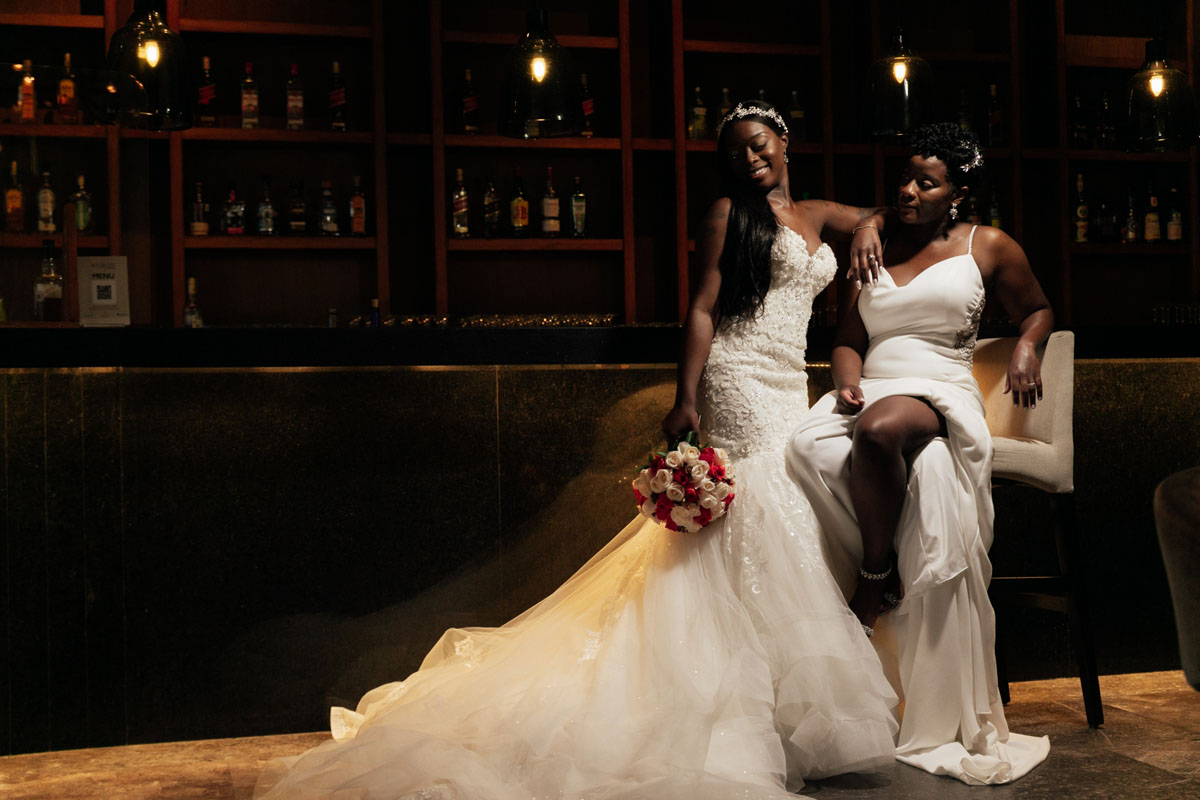 NewlywedsPoseInLounge