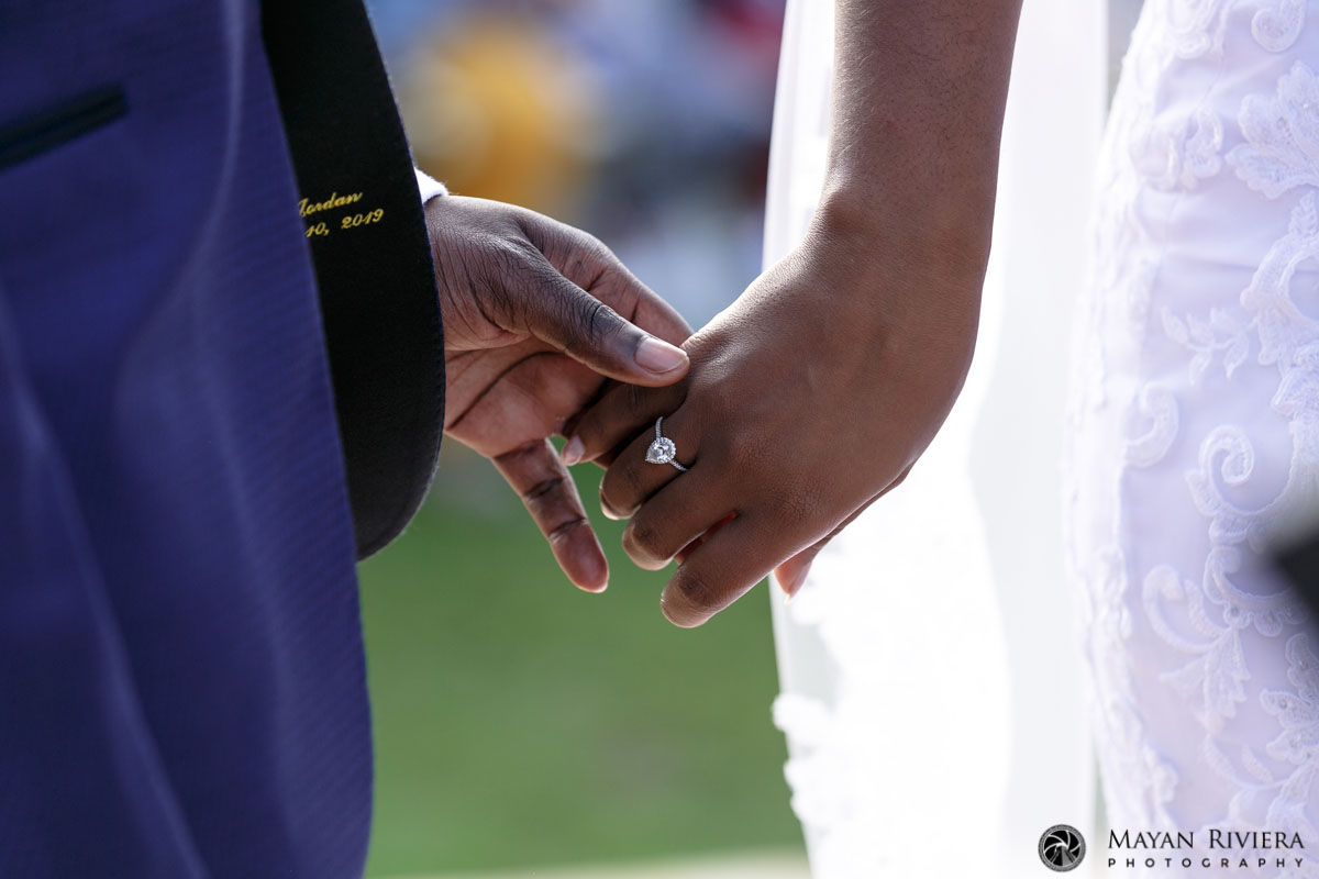 WeddingCoupleHoldHandsShowingRing