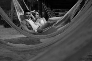 NewlywedsPoseOnHammock