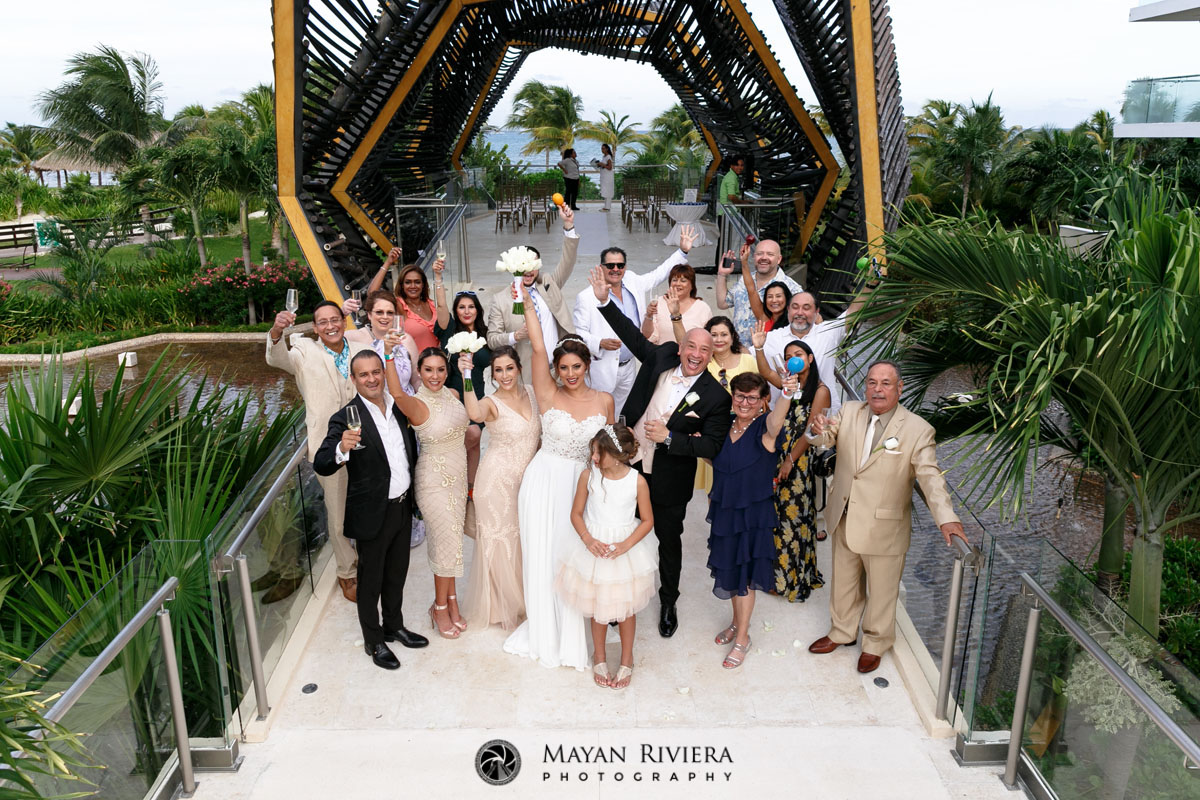 CheeringGuestsToastNewlywedsCheeringInDroneShot