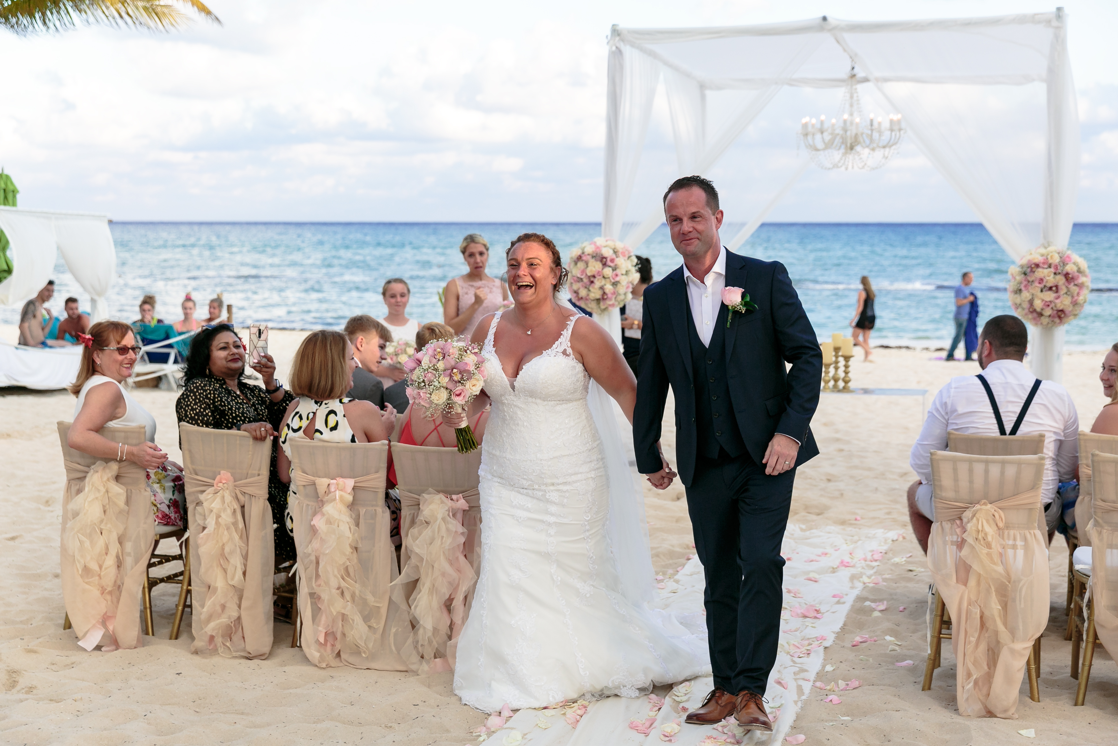 AzulBeachNewlywedsWalkOut