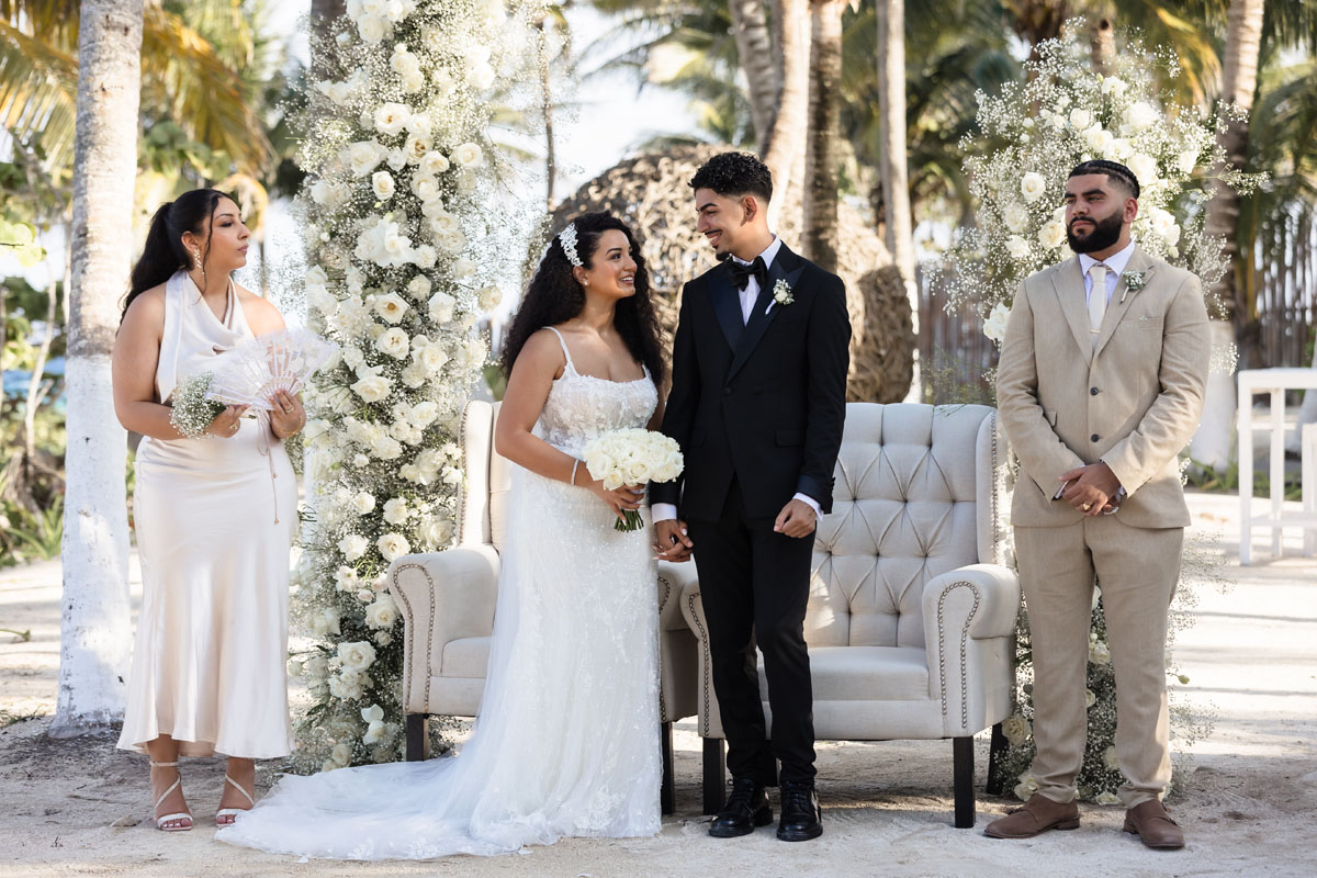 Wedding couple gazes into each others eyes at their ceremony
